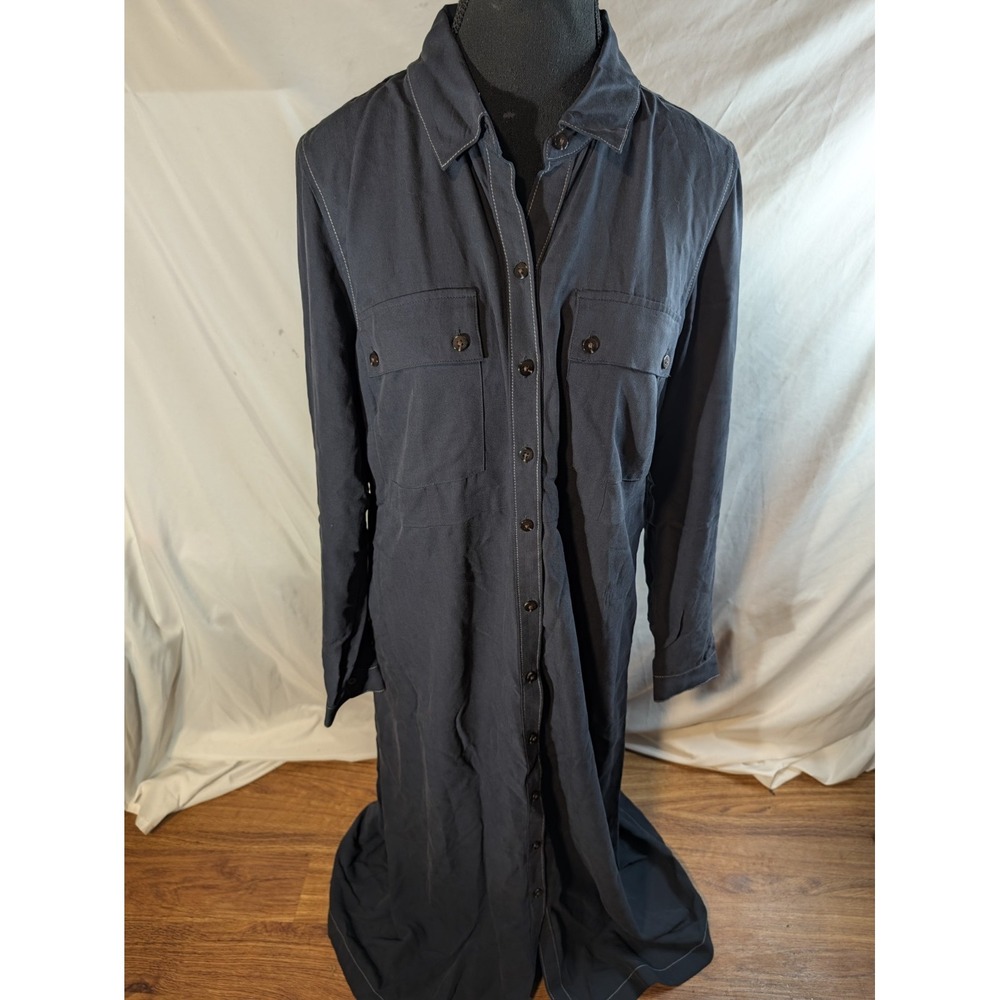J Jill Navy Blue Modal Blend L/S Full Button Front Shirt Dress Modest Size Small